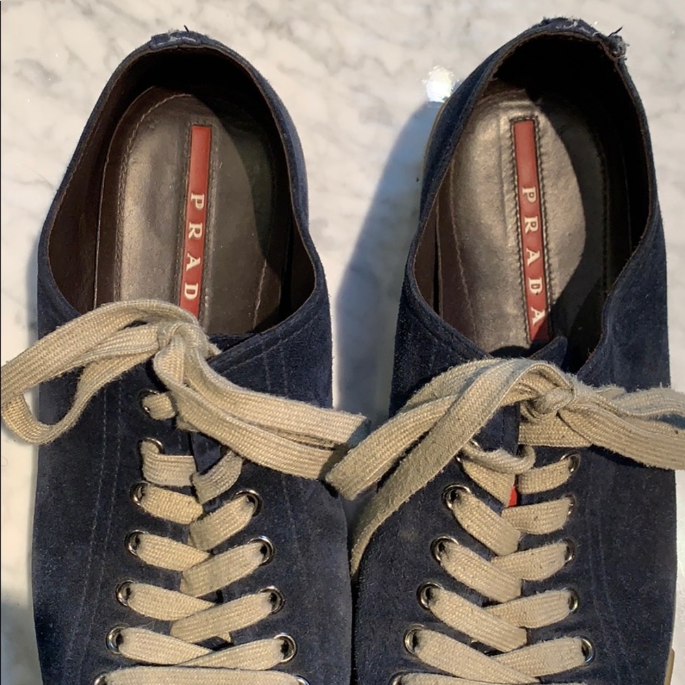 PRADA Lace-up cap-toe Navy Sneakers - Picture 3 of 5